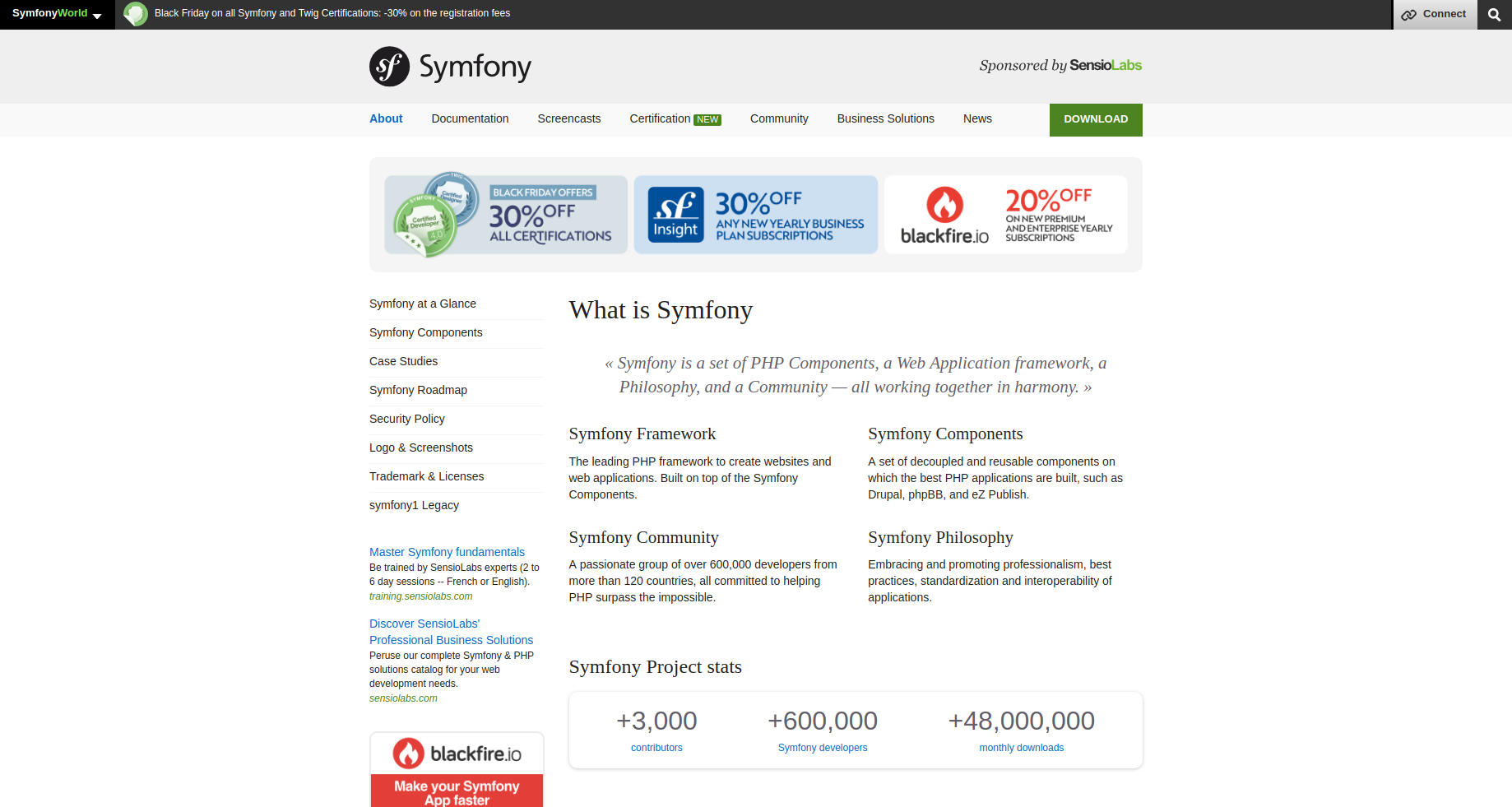 Symfony home page screenshot