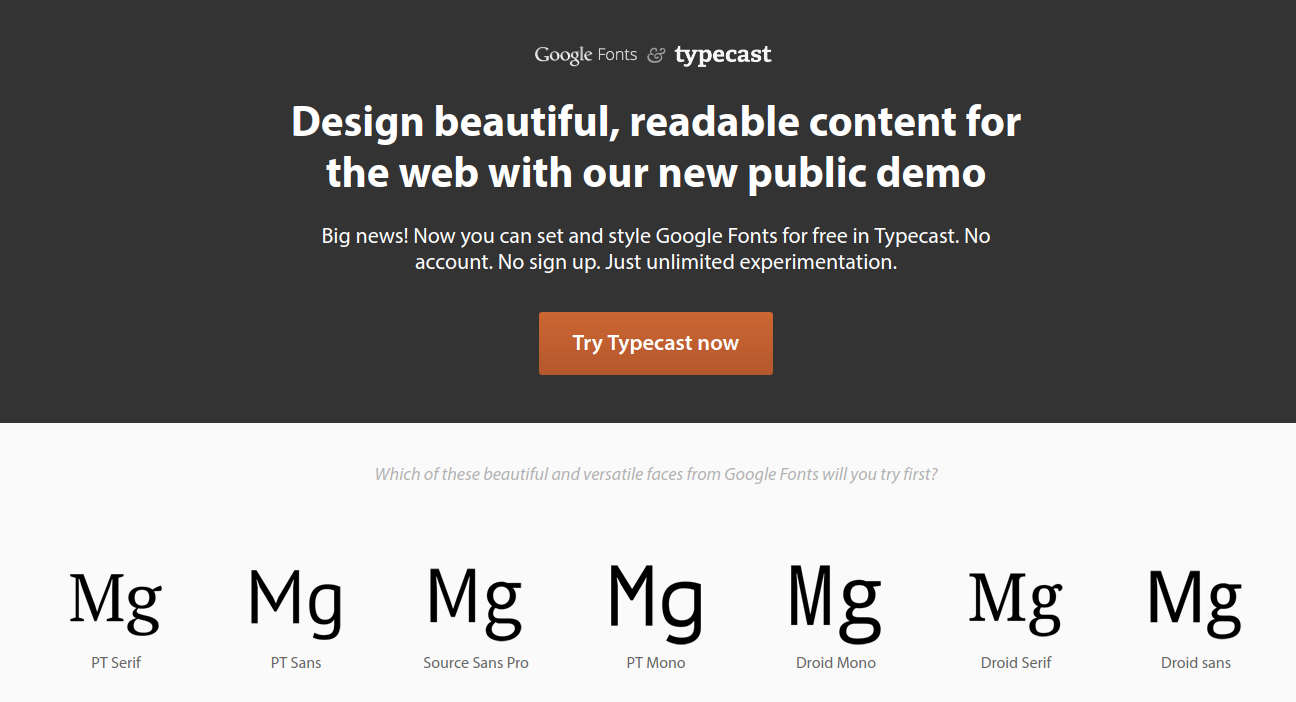 Typecast to compare Google fonts