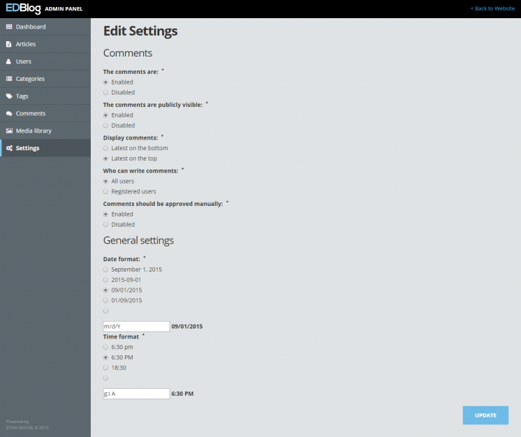 EdBlog Administration settings