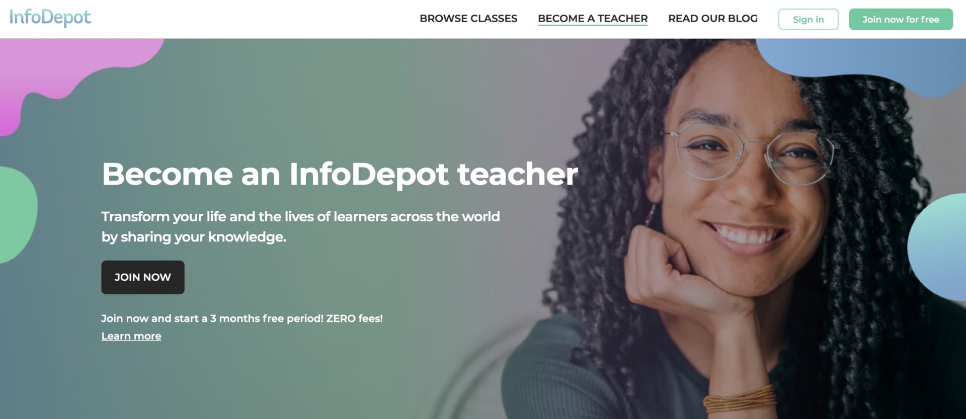 InfoDepot Become a teacher landing page