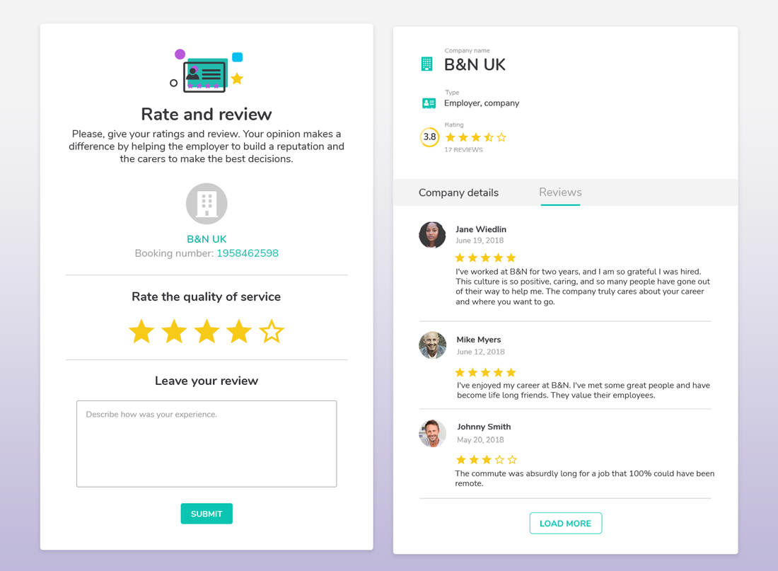 reviews company carer view